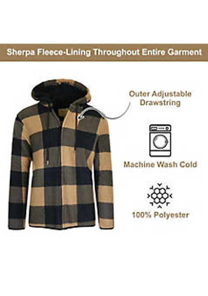 J.COME GALAXY MEN'S POLAR FLEECE PLAID HOODIE - SIZE: MEN XL - OCHRE New