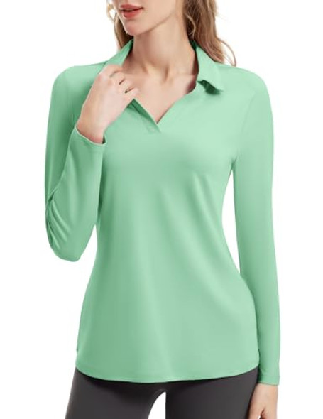 FKEEP WOMEN TENNIS GOLF SHIRT LONG SLEEVED TOP ACTIVEWEAR V-NECK MINT GREEN M New