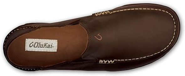 OLUKAI MOLOA MEN'S LEATHER SLIP WAXED NUBUCK LEATHER - DK WOOD/DK JAVA - 9 OLUKAI MOLOA MEN'S LEATHER SLIP WAXED NUBUCK LEATHER - DK WOOD/DK JAVA - 9
