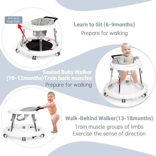 Baby Walker Foldable with 9 Adjustable Heights, Baby Walkers and Activity Center