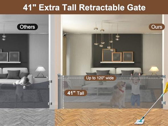 Retractable Baby Gate 120 Inch BTXON Extra Wide Mesh Baby Gates 41" Extra Tall