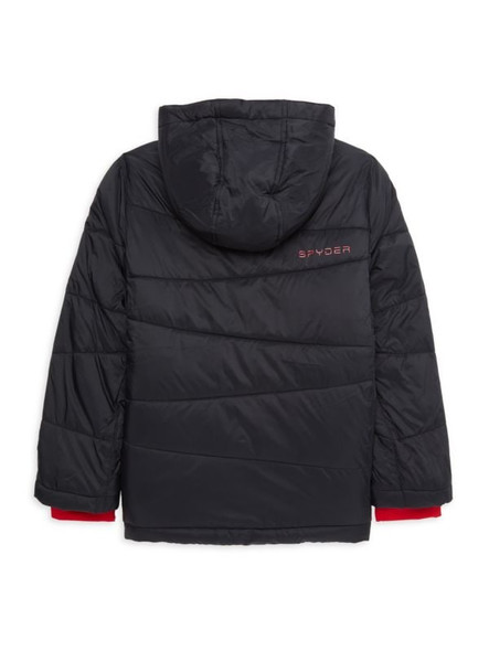 SPYDER BOY'S NEXUS LOGO HOODED PUFFER JACKET - SIZE: YOUTH L - BLACK/RED New