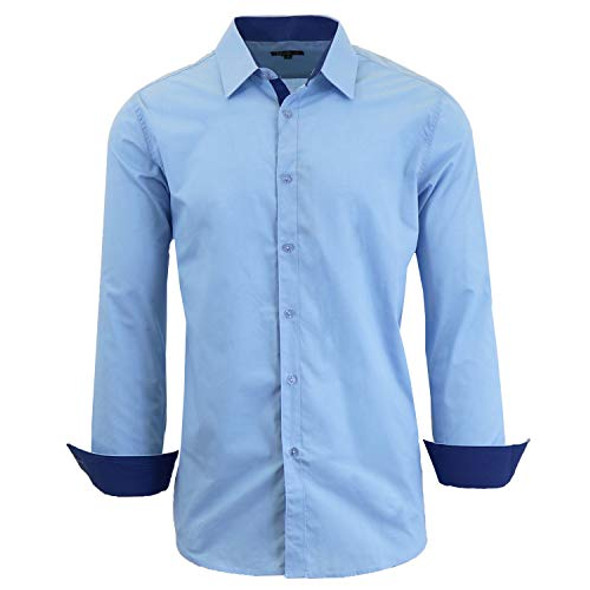 GALAXY BY HARVIC MEN'S LONG SLEEVE SLIM-FIT SOLID DRESS SHIRTS 2XL - LIGHT BLUE New