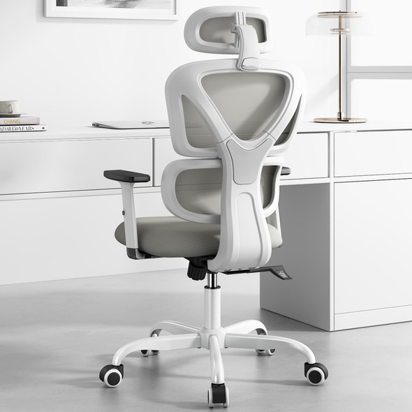SYTAS ERGONOMIC OFFICE CHAIR, HIGH BACK COMPUTER DESK LUMBAR - LIGHT GREY