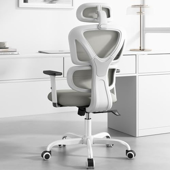 SYTAS ERGONOMIC OFFICE CHAIR, HIGH BACK COMPUTER DESK LUMBAR - LIGHT GREY