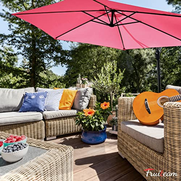 FRUITEAM 10FT PATIO UMBRELLA FADE-RESISTANT OFFSET HANGING UMBRELLAS - PINK FRUITEAM 10FT PATIO UMBRELLA FADE-RESISTANT OFFSET HANGING UMBRELLAS - PINK
