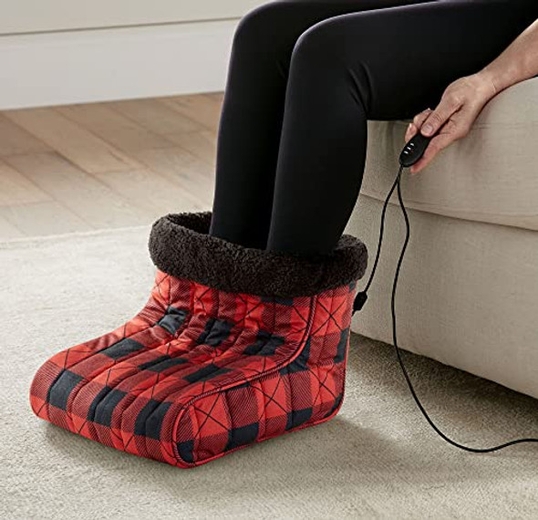 Shavel Home Products Micro Flannel Heated Foot Warmer, Buffalo Check Red