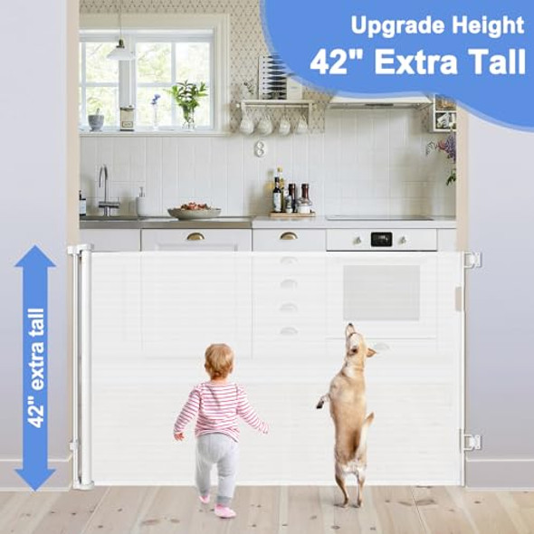 BETERTEK 42" TALL X 75" WIDE RETRACTABLE BABY GATES EXTRA TALL BABY GATE - WHITE