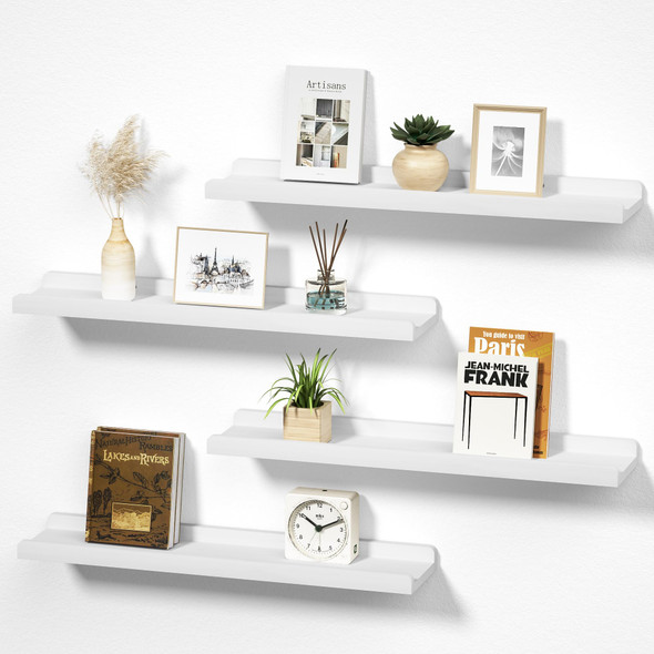 LOVE-KANKEI WHITE LONG FLOATING SHELVES FOR WALL 24 INCH SET OF 4 - WHITE