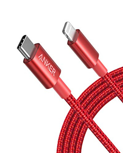 ANKER NEW NYLON USB-C TO LIGHTNING CHARGING CORD 6FT MFI A8622 - RED