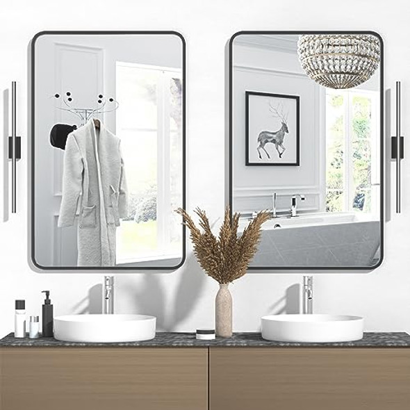 2 Pack Bathroom Mirror Wall Rounded Rectangle 24" x 36" 115103B-2P - Black