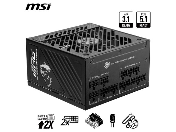MSI MPG A850GS PCIE5, Fully Modular Gaming 850W Power Supply, 80+ Gold, Dual