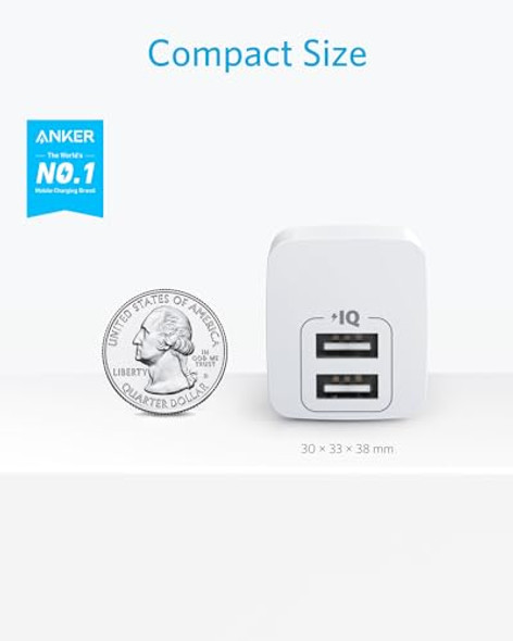ANKER POWER PORT MINI DUAL PORT 12W WALL CHARGER, USB CHARGER 136799 - WHITE ANKER POWER PORT MINI DUAL PORT 12W WALL CHARGER, USB CHARGER 136799 - WHITE
