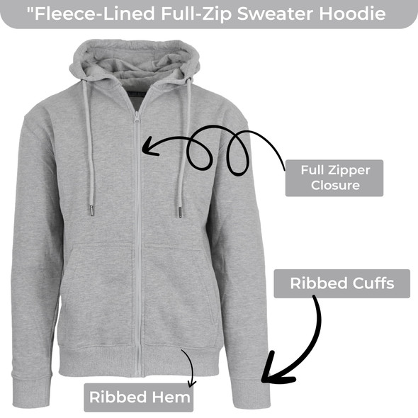 BLUE ICE MEN’S FLEECE-LINED FULL-ZIP HOODIE - SIZE: MEN M - HEATHER GRAY New