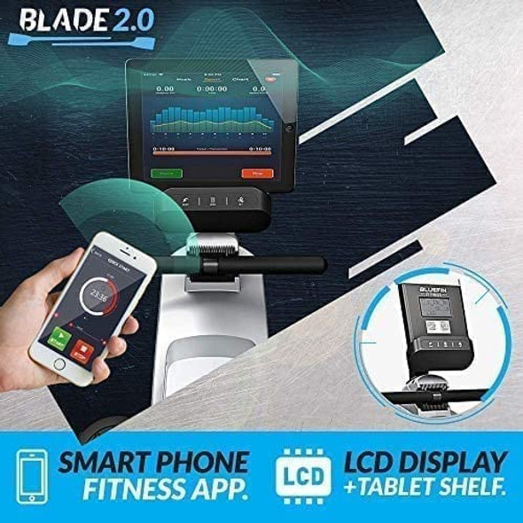 BLUEFIN FITNESS ROWER MACHINE BLADE HOME GYM FOLDABLE MAGNETIC - BLACK & GREY