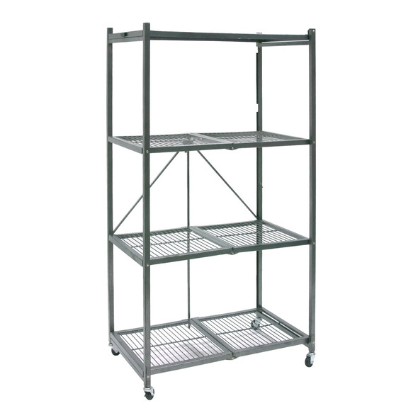 ORIGAMI 4 TIER FOLDING SHELVES STORAGE SHELVING RACK UNIT WITH WHEELS - GRAY