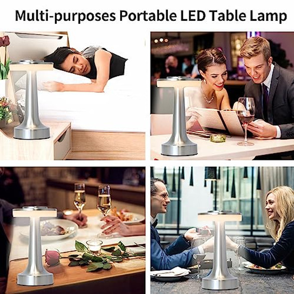 LEROXO PORTABLE METAL DESK LAMP,3 COLOR TOUCH SENSOR CONTROL CORDLESS - SLIVER