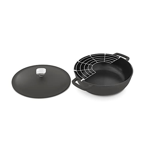 ZAKARIAN BY DASH 4.5QT NONSTICK CAST IRON BRAISER FOR BRAISING, FRYING - BLACK