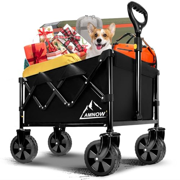 AMNOW COLLAPSIBLE CART WITH WHEELS FOLDABLE FOLDING FOLDING WAGONS CARTS - BLACK