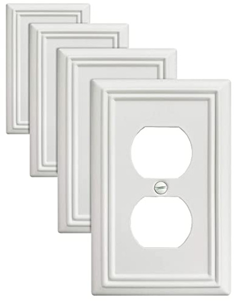 ZILLSEA 4-PACK DUPLEX OUTLET COVER, METAL WALL PLATE, A034D14 - WHITE