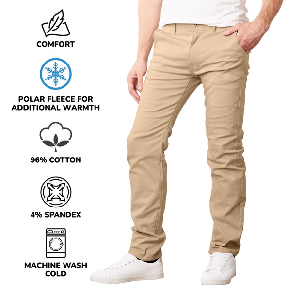 GALAXY BY HARVIC MEN’S HEAVYWEIGHT FLEECE-LINED STRETCH PANTS KHAKI SIZE: 32x31 New