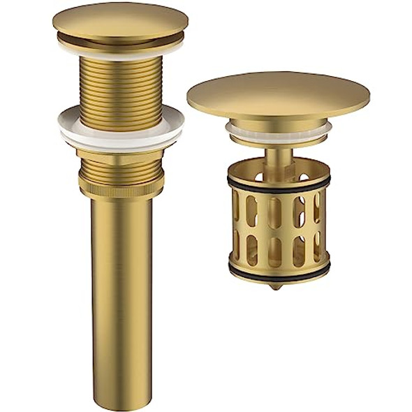 HEROBAI SINK DRAIN WITHOUT OVERFLOW, ANTI-CLUTTERING, NO OVERFLOW - BRUSHED GOLD