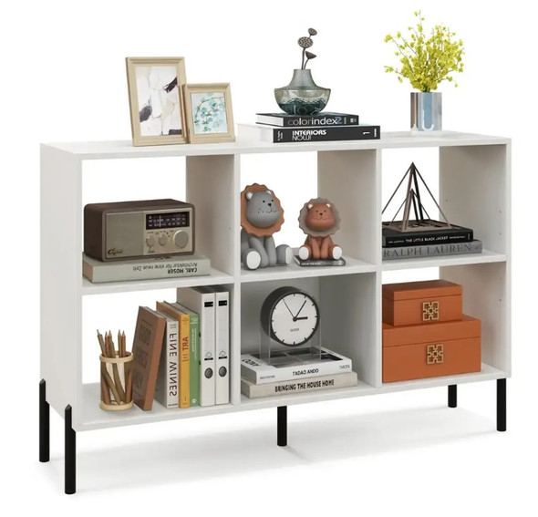 COSTWAY 6 CUBE WHITE METAL LEG BOOKSHELF - WHITE