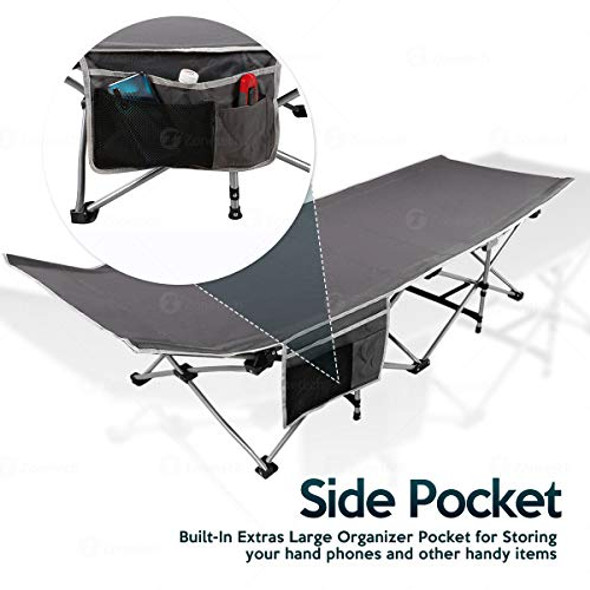 ZONETECH ZONE TECH FOLDING COT CLASSIC GREY PREMIUM QUALITY LIGHTWEIGHT