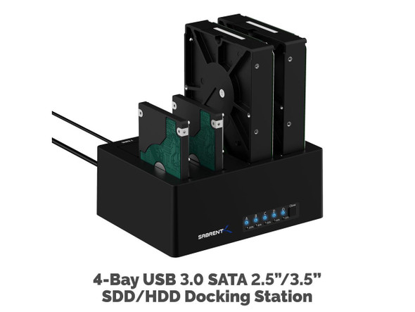 Sabrent 4-Bay USB 3.0 SATA 2.5in/3.5in SSD/HDD Docking Station (DS-U3B4)