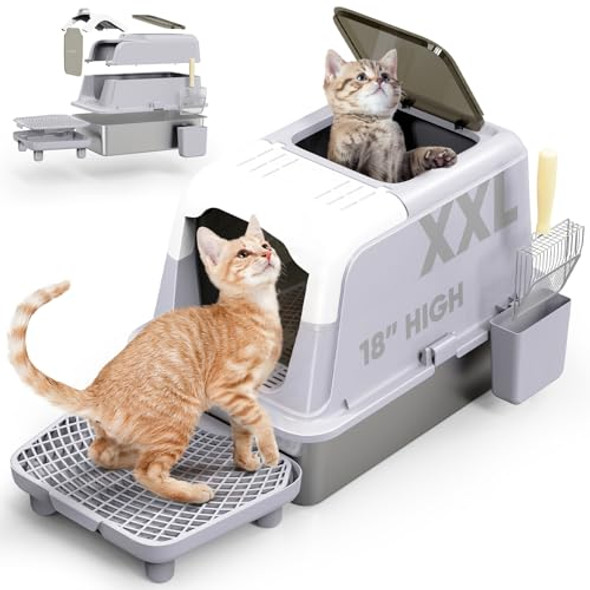 Haroopet Stainless Steel Litter Box Litter Box, Front Entry, MSK002 - Grey