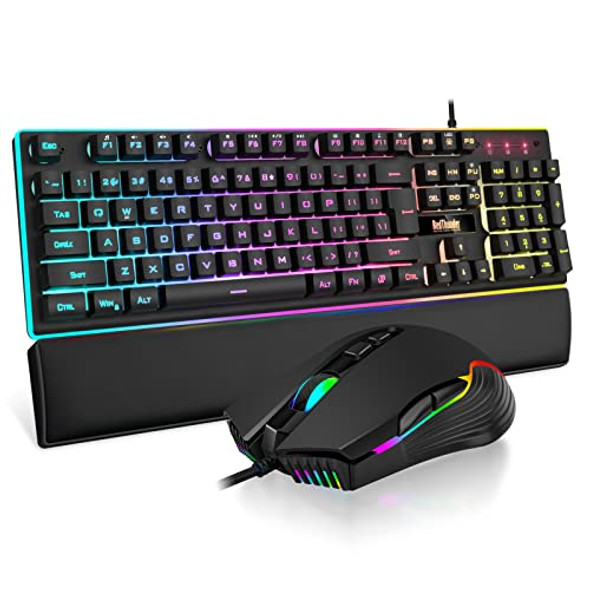 RedThunder K10 Wired Keyboard Mouse Wrist Rest Combo RGB 3 in 1 PC Gamer - Black