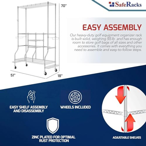 SAFERACKS GOLF EQUIPMENT ORGANIZER RACK GOLF BAG STORAGE RACK GARAGE - SILVER SAFERACKS GOLF EQUIPMENT ORGANIZER RACK GOLF BAG STORAGE RACK GARAGE - SILVER