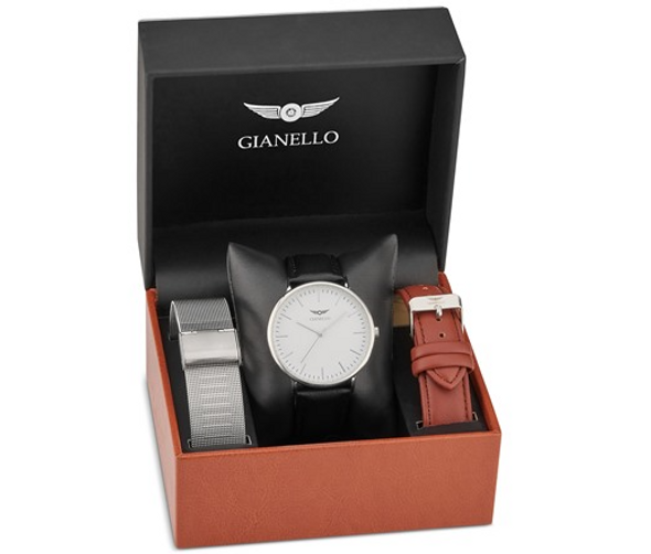 GIANELLO TRI-LUXE 3 INTERCHANGEABLE STRAP WATCH SET 40MM - SILVER