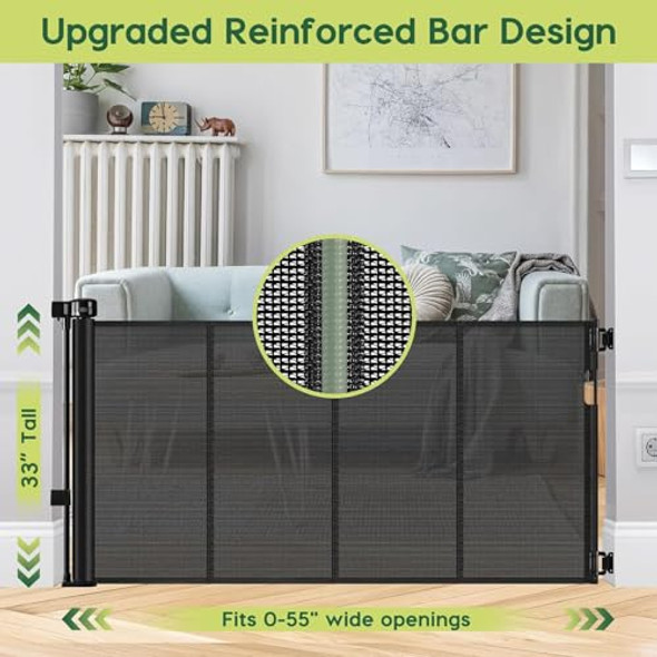 Reinforced 55" Wide Retractable Baby Gates with Reinforced Strips