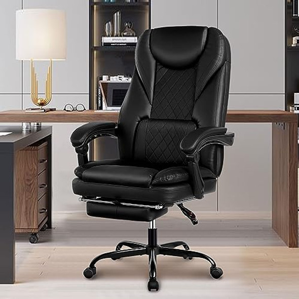 GUESSKY EXECUTIVE OFFICE CHAIR BIG AND TALL OFFICE CHAIR WITH FOOT REST - BLACK