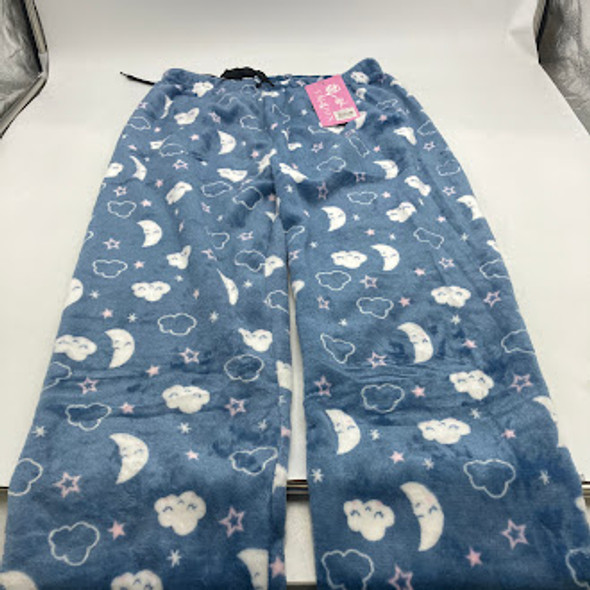 FASHION EXTRA SOFT FLEECE PAJAMAS PANTS - SIZE: WOMEN L/XL - BLUE CLOUDS/STARS New