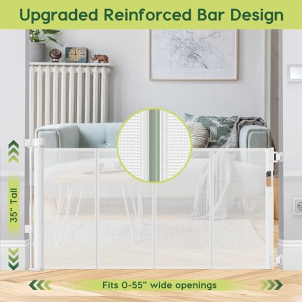 HEELALBABY REINFORCED 55" WIDE MESH GATE SAFETY PET GATE STAIR - WHITE