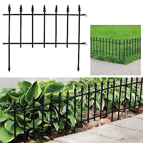 SUNNYDAZE ROMAN-STYLE 9' OUTDOOR GARDEN METAL FENCE PANEL SET- 5 PANELS - BLACK