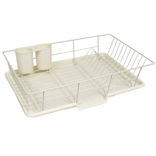 SWEET HOME COLLECTION METAL, PLASIC 3 PIECE DISH DRAINER RACK SET IVORY
