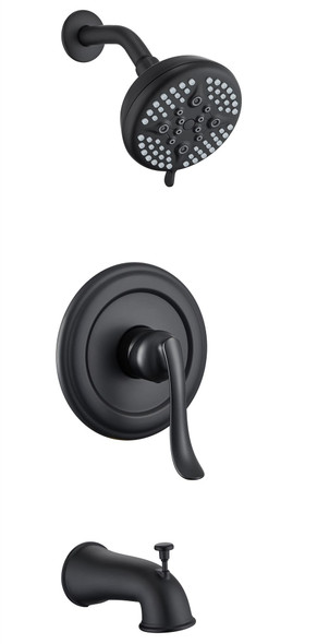 ELLO&ALLO MATTE BLACK SHOWER FAUCET TUB SPOUT SINGLE HANDLE COMBO SET - BLACK