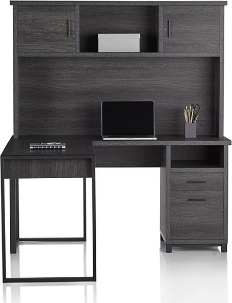 Realspace DeJori 59" W L-Shape Corner Desk With Hutch 6794063 - Charcoal