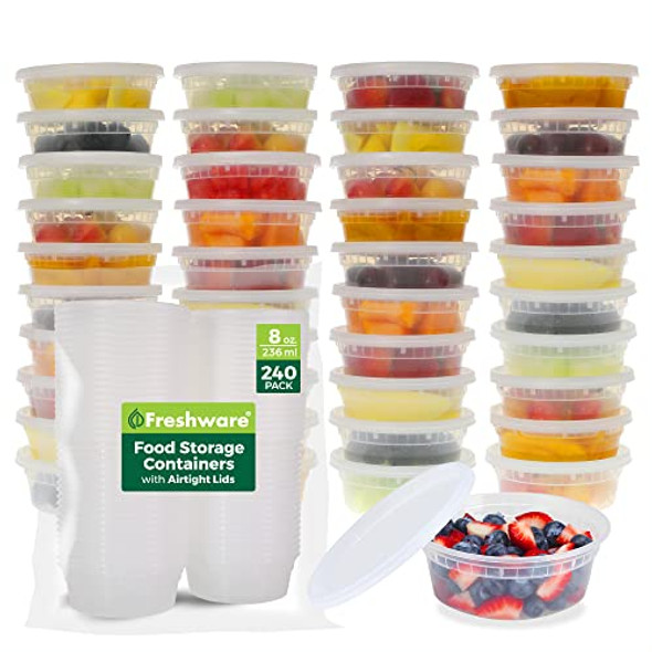 Freshware Food Storage Containers [240 Set] 8 oz Plastic Deli Containers Lids