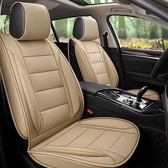 Universal Faux Leather Car Seat Covers Front Pair MARVLOSV, Anti-Slip, Beige