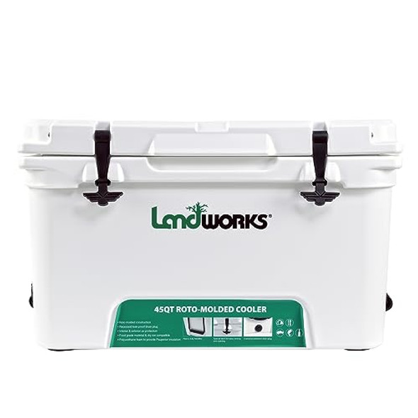 LANDWORKS ROTOMOLDED ICE COOLER 45QT DAY ICE RETENTION GUT146 - WHITE