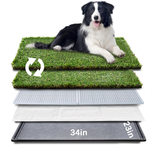 HQ4us Dog Grass Pad with Tray Large 34”×23” Dog Litter Box, 2×Artificial Grass HQ4us Dog Grass Pad with Tray Large 34”×23” Dog Litter Box, 2×Artificial Grass