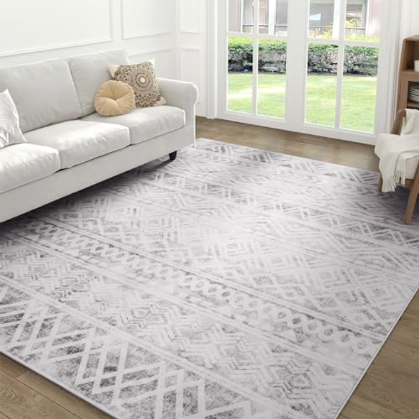 Boho Area Rug 8x10 Feet Modern Area Rug Neutral Carpet for Bedroom Decor Gray