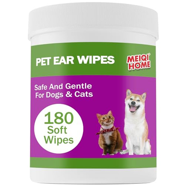 MEIQI 180 COUNT DOG EAR CLEANER WIPES ,DOG EAR WIPES ,GENTLY REMOVE EAR WAX New