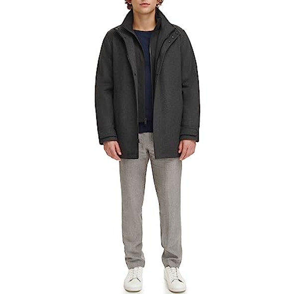 DOCKERS MEN'S WOOL MELTON TWO POCKET FULL LENGTH DUFFLE - SIZE: MEN S - CHARCOAL New