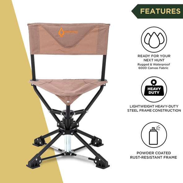 ARROWHEAD OUTDOOR 360° DEGREE SWIVEL HUNTING CHAIR STOOL SEAT - TAN