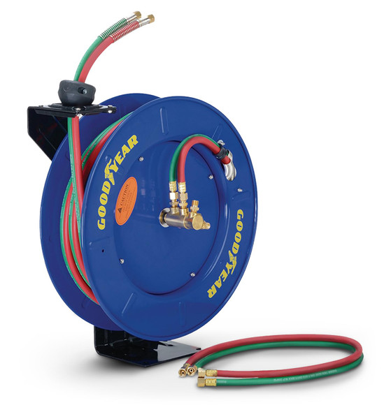 GOODYEAR RETRACTABLE WELDING HOSE REEL 1/4" X 50' TWIN OXYGEN/ACETYLENE - BLUE